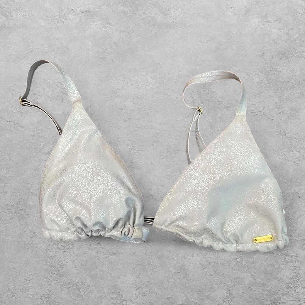 Boamar Zakki Metallic Silver Triangle Bikini Top Women's S Swimwear